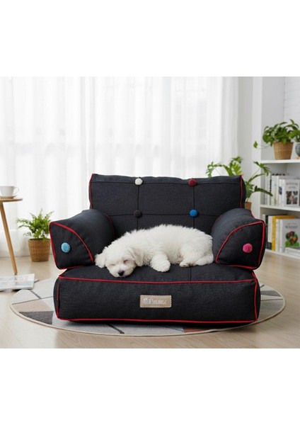 Lüx Kedi Köpek Koltuk- Pon Ponlu Koltuk - Gabardin Kumaş- Köpek Yatak -Kedi Yatak