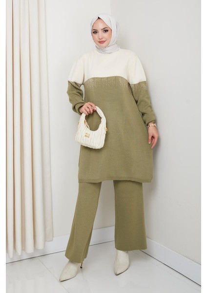 Iki Renk Simli Triko Tunik Pantolon Takım modelleri