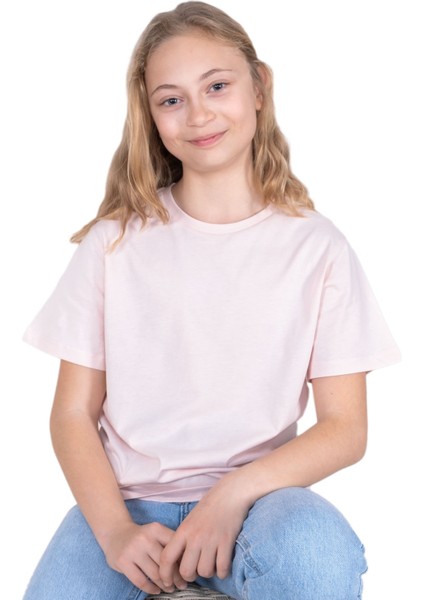 Organik Pembe Basic Yazlık Kız Çocuk Tshirt