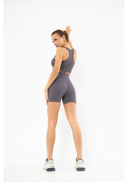 Feryo Yuvarlak Yaka Kolsuz Slim Fit Gri Renk Tayt Takım indirimleri