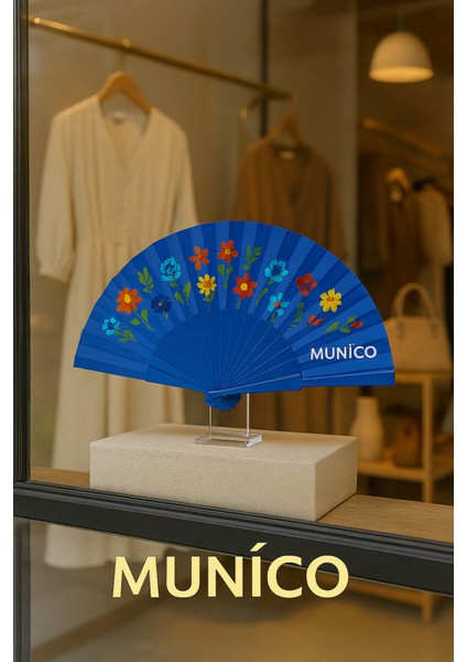 12 Adet Festival ve Davetler Için Mavi Çiçek Desenli El Yelpazesi – Kalitesiyle Şıklığı indirimleri