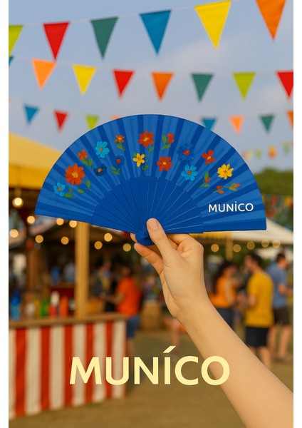 12 Adet Festival ve Davetler Için Mavi Çiçek Desenli El Yelpazesi – Kalitesiyle Şıklığı