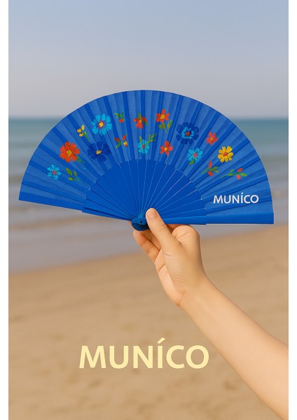 12 Adet Festival ve Davetler Için Mavi Çiçek Desenli El Yelpazesi – Kalitesiyle Şıklığı