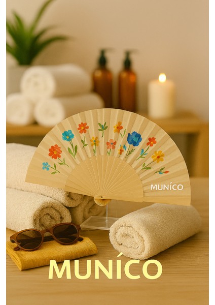 12 Adet Dekoratif El Yelpazesi Renkli Çiçek Deseni ve Mavi Zeminle Sahne Performans Hediyelik fırsatları