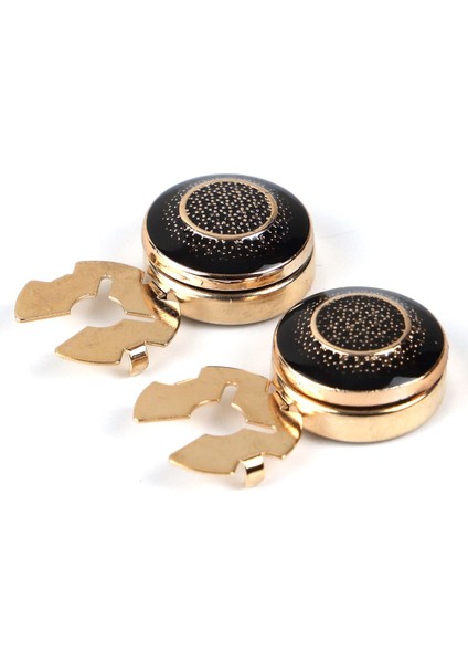 Gold Siyah Halka Desenli Geçme Klipsli Kol Düğmesi - M1112