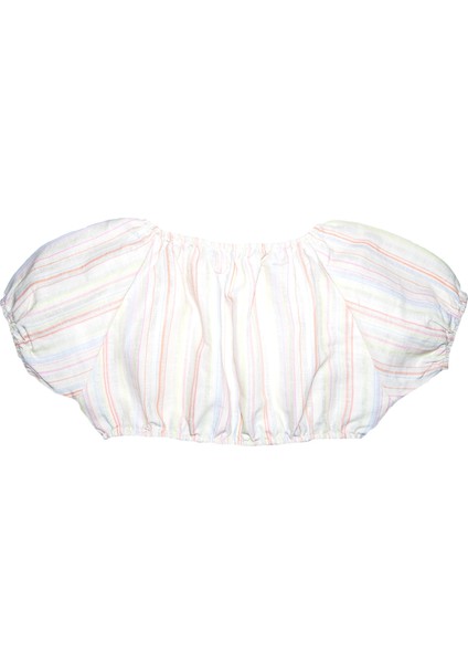 Pamuk Keten Çizgili Crop Kesim Yazlık Kız Çocuk Bluz fırsatları