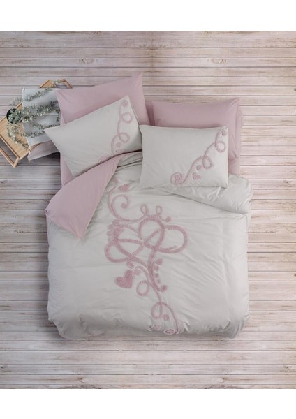 Puff Nakışlı Ranforce Çift Kişilik Anneler Günü Nev Takımı Bellini Pembe