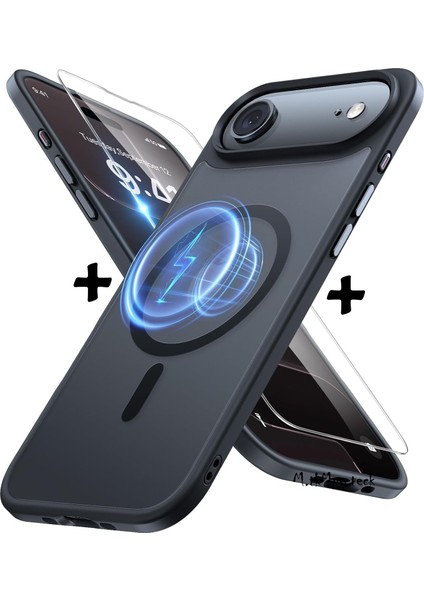 iPhone 17 Air Kılıf Mat Magsafe Şarj Özellikli Hassas Butonlu Yumuşak Renkli Kenarlı + Ekran Koruyucu Cam Set 2in1