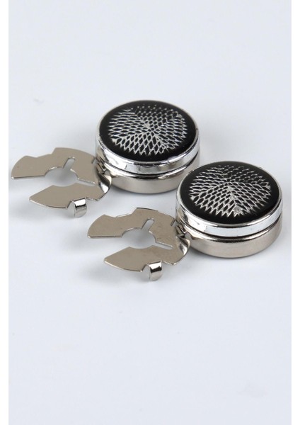 Gümüş Siyah Desenli Geçme Klipsli Kol Düğmesi - M1120