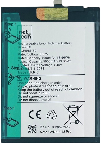Teknonet Infinix Note 12 Uyumlu Nettech BL-49KX 5000 Mah Batarya