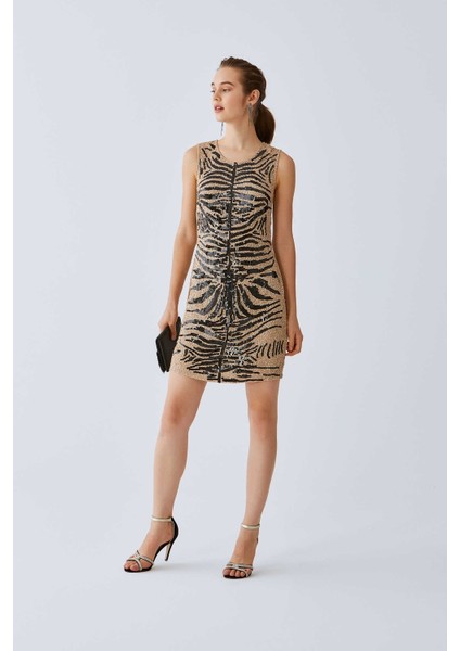 Payetli Desenli Mini Elbise Standart Renk K2063102_089