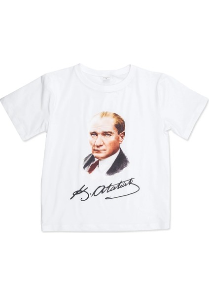Atatürk Baskılı Beyaz Yazlık Unisex Çocuk Tshirt