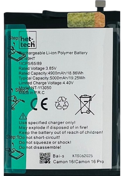 Teknonet Tecno Camon 16 Uyumlu Nettech BL-49HT 5000 Mah Batarya