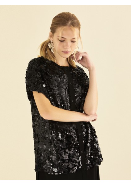 Düşük Omuz Payetli Gece Elbisesi Siyah K1916317_001 fiyatları