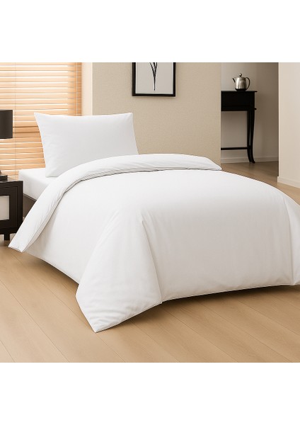 Beyaz Tek Kişilik Nevresim Takımı %100 Pamuk (63 Tel Sıkı Dokuma)