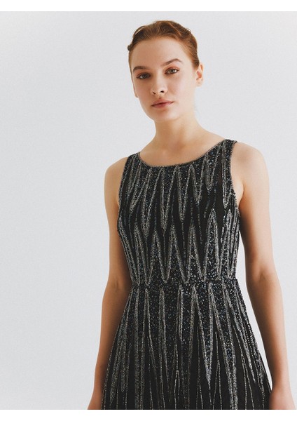 Boncuk İşlemeli Uzun Nişan Elbisesi Siyah K2062101_001 fiyatları