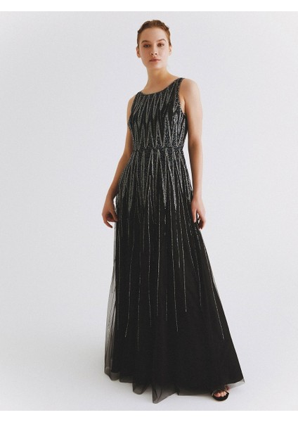 Boncuk İşlemeli Uzun Nişan Elbisesi Siyah K2062101_001 modelleri