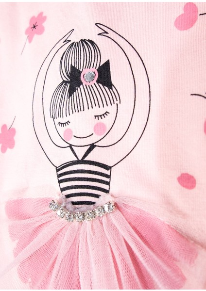Balerin Baskılı Taşlı Tül Süslemeli Pembe Yazlık Kız Çocuk Tshirt fiyatları