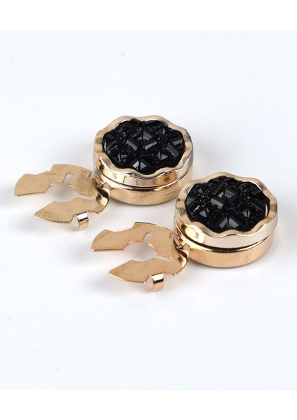 Gold Siyah Desenli Geçme Klipsli Kol Düğmesi - M1108