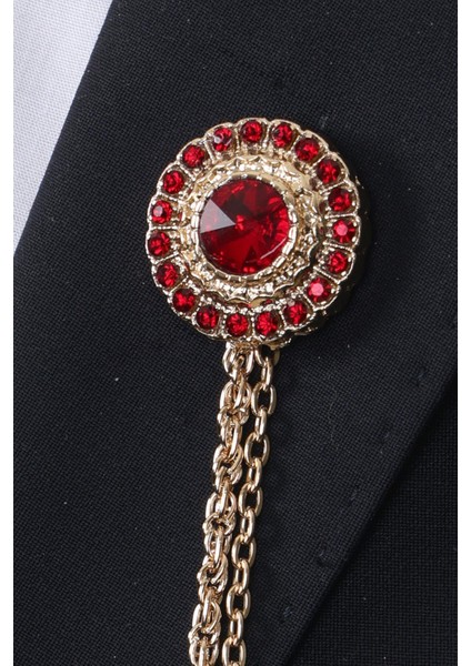 Gold Renk Kırmızı Taşlı Ceket & Gömlek Yaka Broş Seti modelleri