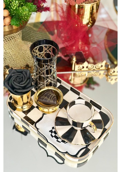 Damalı Siyah Dikdörtgen Sunum Tepsi indirimleri