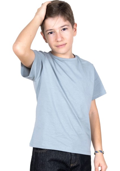 Organik Gri Basic Yazlık Unisex Çocuk Tshirt