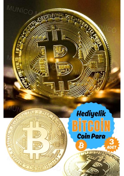 3 Adet Gold Renk Altın Kaplama Fiziksel Bitcoins Sikke Kılıfı Hediye Fiziksel Antik Sikke Sanat