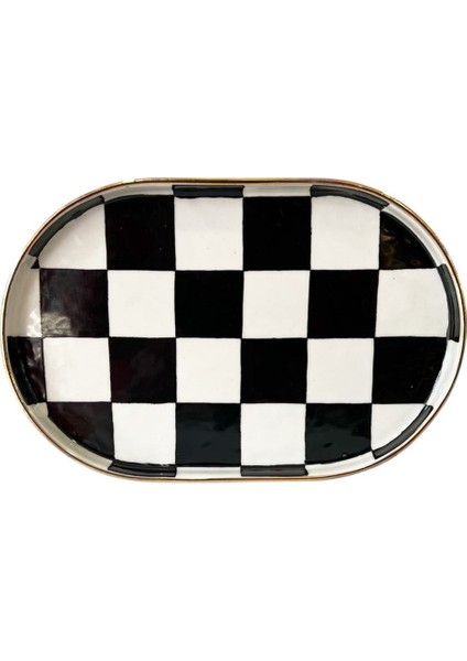 Damalı Siyah Oval Sunum Tepsi