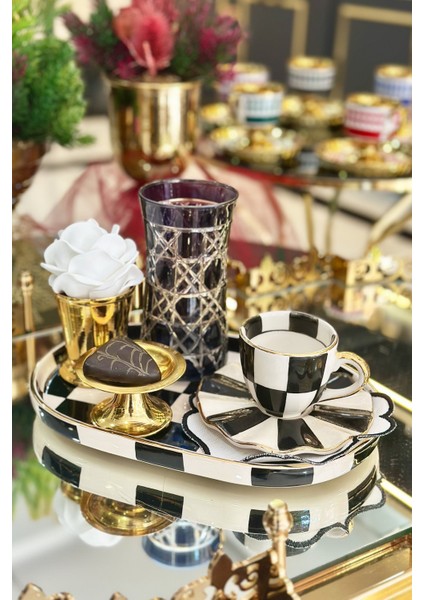 Damalı Siyah Oval Sunum Tepsi modelleri