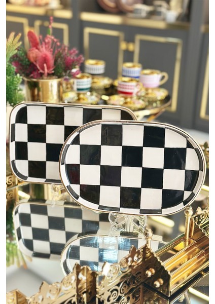 Damalı Siyah Oval Sunum Tepsi fırsatları