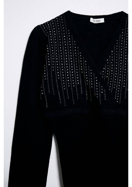94267 Kruvaze Taşlı Triko Siyah fiyatları