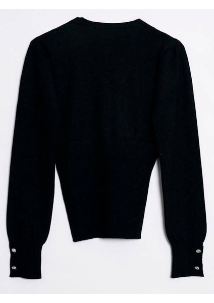 94267 Kruvaze Taşlı Triko Siyah modelleri