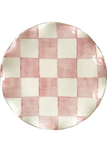 Damalı Pembe 6'lı Pasta Tabağı