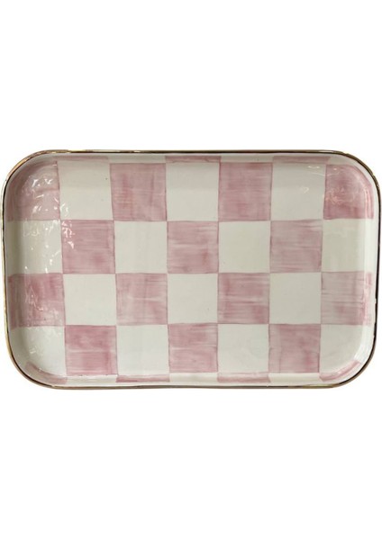 Damalı Pembe Dikdörtgen Sunum Tepsi
