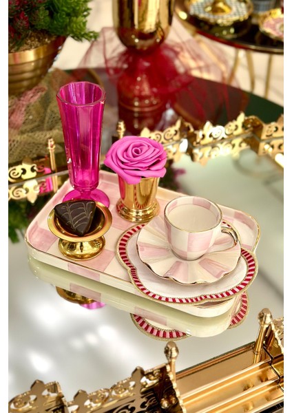 Damalı Pembe Dikdörtgen Sunum Tepsi fiyatları