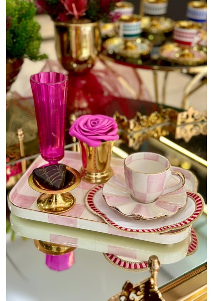 Damalı Pembe Dikdörtgen Sunum Tepsi modelleri