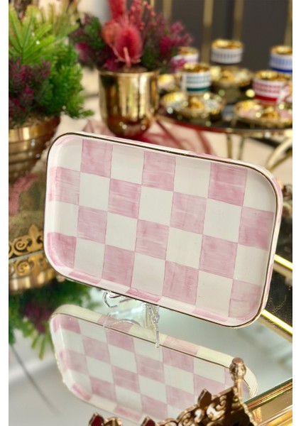 Damalı Pembe Dikdörtgen Sunum Tepsi fırsatları