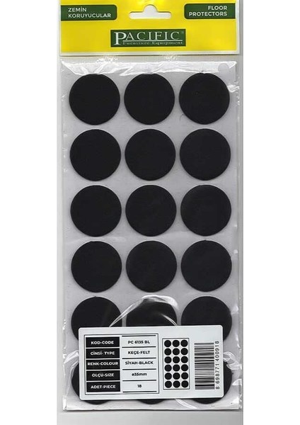 Pacific 6135 Bl Yapışkanlı Keçe 35 mm Siyah