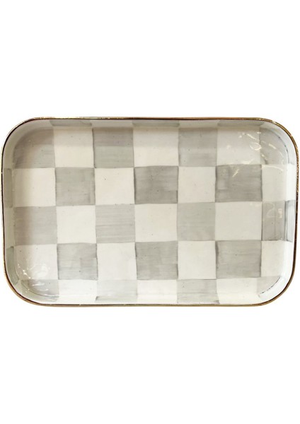 Damalı Gri Dikdörtgen Sunum Tepsi