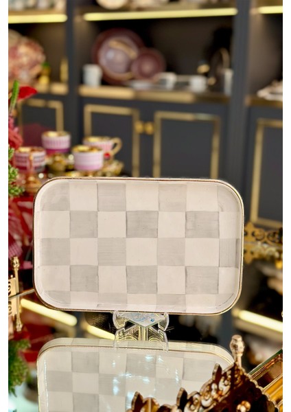 Damalı Gri Dikdörtgen Sunum Tepsi fiyatları