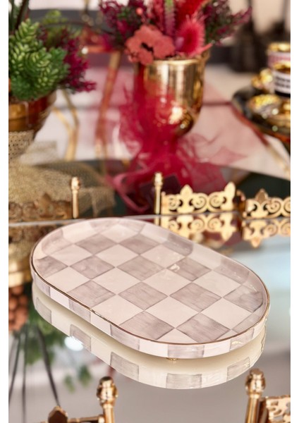 Damalı Gri Oval Sunum Tepsi fırsatları