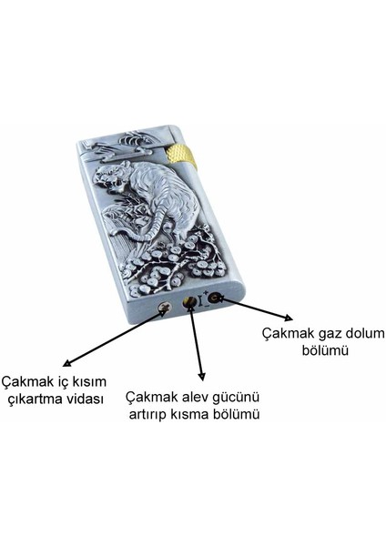 Kabartmalı Kaplan Motifli Metal Gazlı Çakmak 1 Adet modelleri