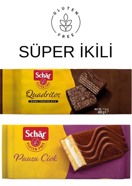 Quadritos 2X20G Siyah Çikolata Kaplı Gofret + Pausa Ciok Kakao Kaplamalı Kek 35 G