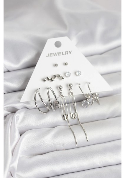 Bfs Gümüş Renk 6'lı Pirinç Küpe Seti