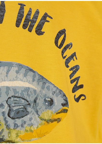 Organik Sarı Baskılı Yazlık Kız Çocuk Tshirt modelleri