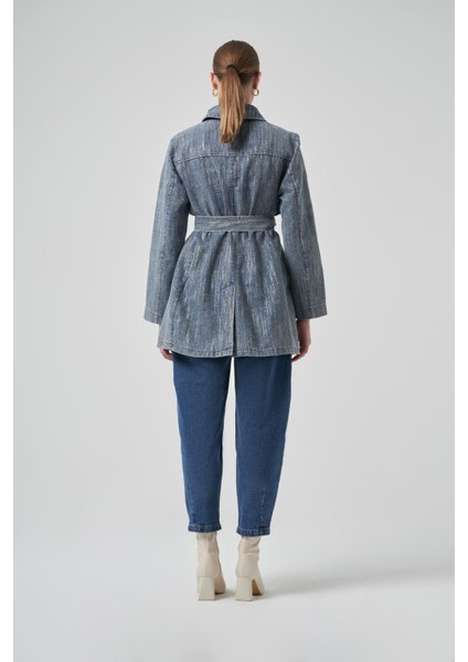 6016 Taş Işli Önden Çıtçıtlı Kuşaklı Denim Kap fırsatları