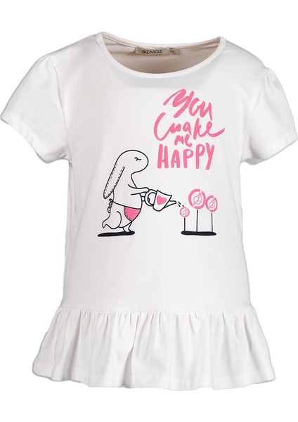 Kabartma Baskılı Beyaz Yazlık Kız Çocuk Tunik Tshirt fiyatları