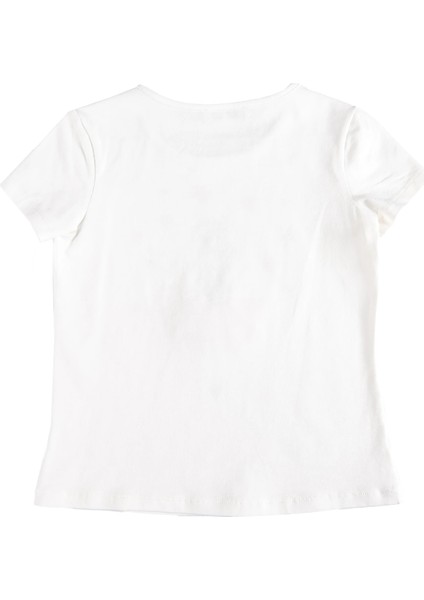 Balerin Baskılı Taşlı Tül Süslemeli Beyaz Yazlık Kız Çocuk Tshirt modelleri