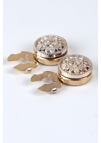 Gold Renk Desenli Geçme Klipsli Kol Düğmesi - M1114