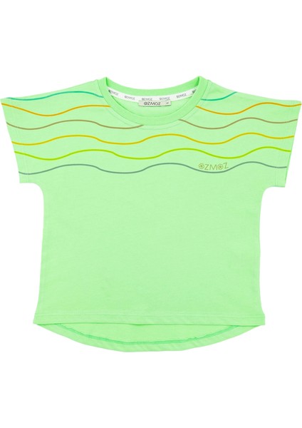 Organik Yeşil Baskılı Yazlık Kız Çocuk Tshirt